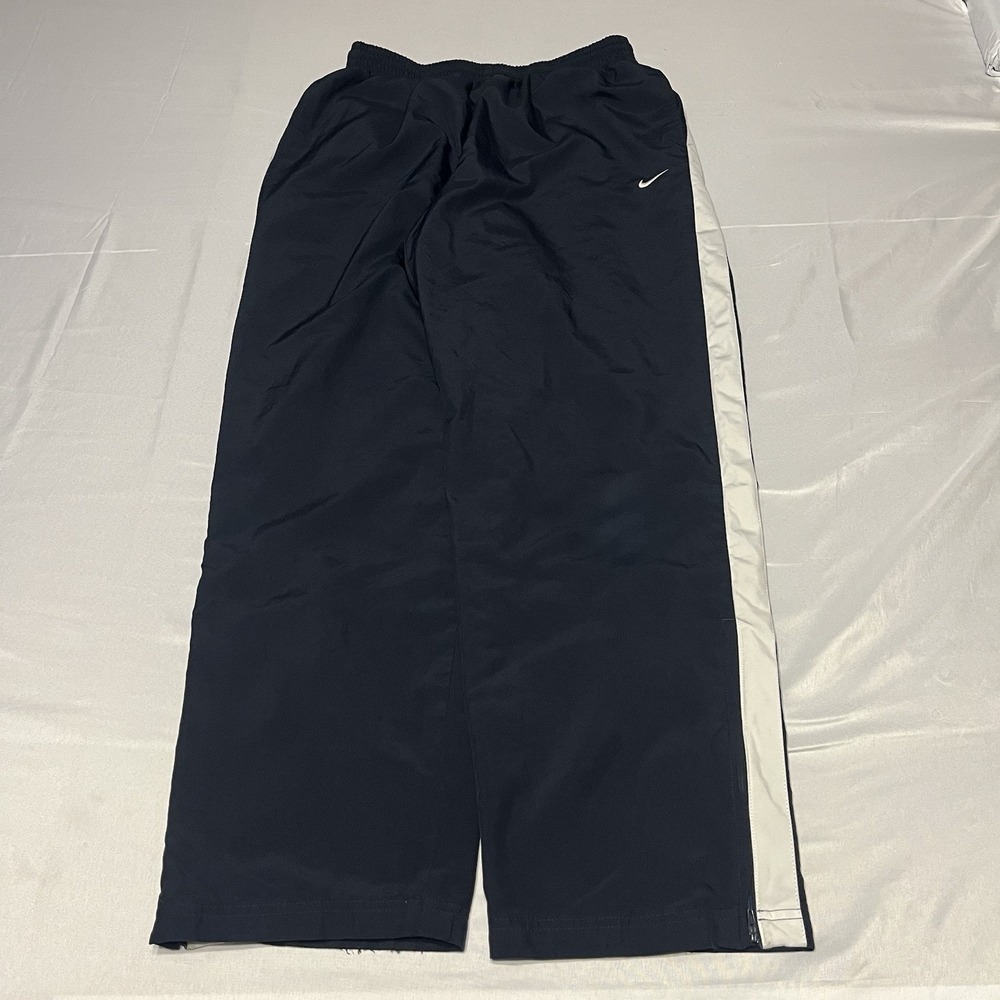 Y2K Nike Track Pants Mens L Navy Mesh Lined Windbreaker Baggy Stripe